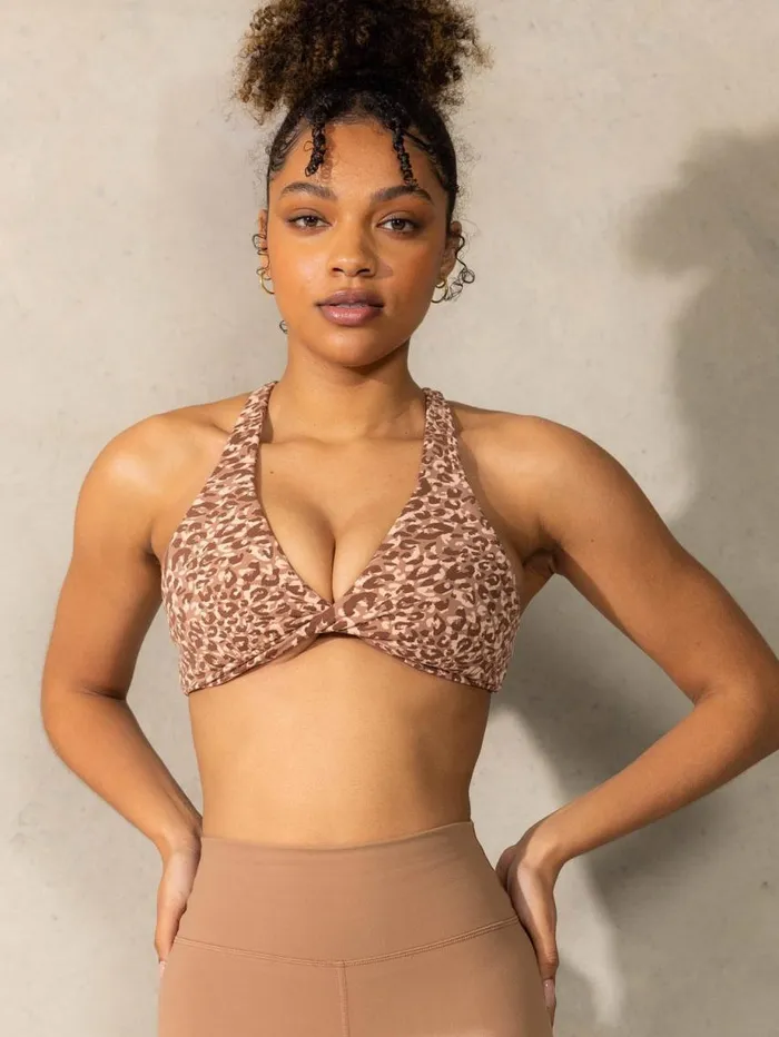 Sports Bras Womens Ryderwear Momentum Twist Sports Bra Mocha Leopard