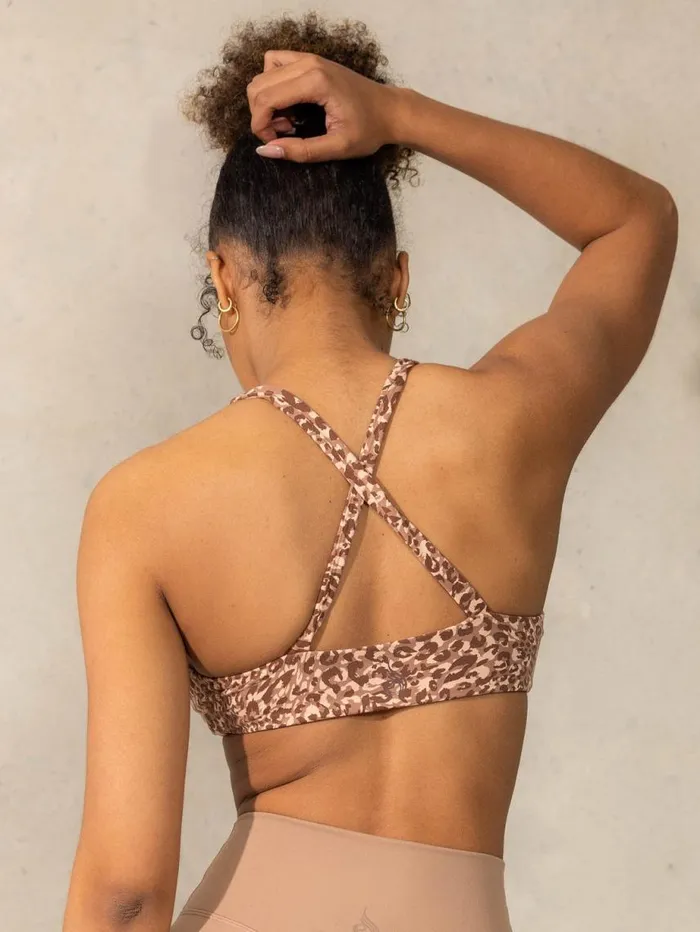 Sports Bras Womens Ryderwear Momentum Twist Sports Bra Mocha Leopard