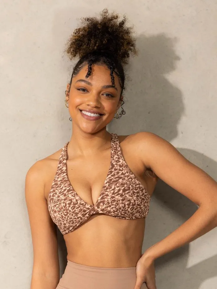 Sports Bras Womens Ryderwear Momentum Twist Sports Bra Mocha Leopard