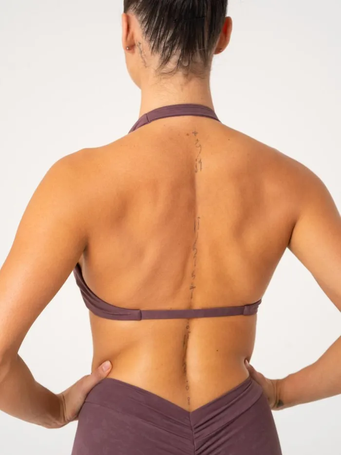 Sports Bras Womens Ryderwear NKD Stonewash Halter Sports Bra Chocolate Stonewash