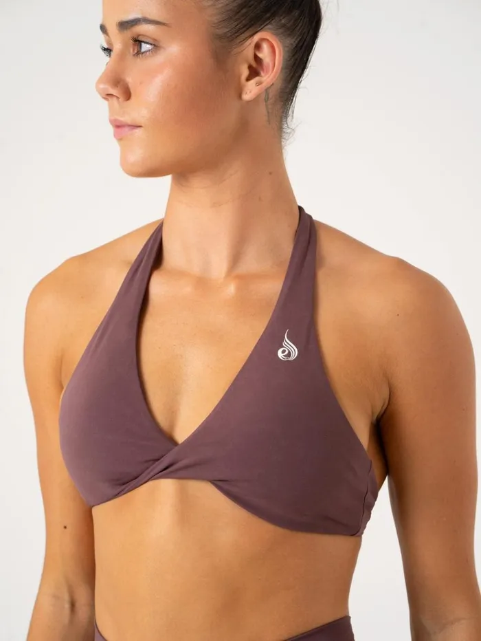Sports Bras Womens Ryderwear NKD Stonewash Halter Sports Bra Chocolate Stonewash