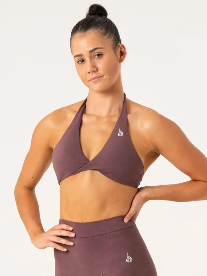 Sports Bras Womens Ryderwear NKD Stonewash Halter Sports Bra Chocolate Stonewash