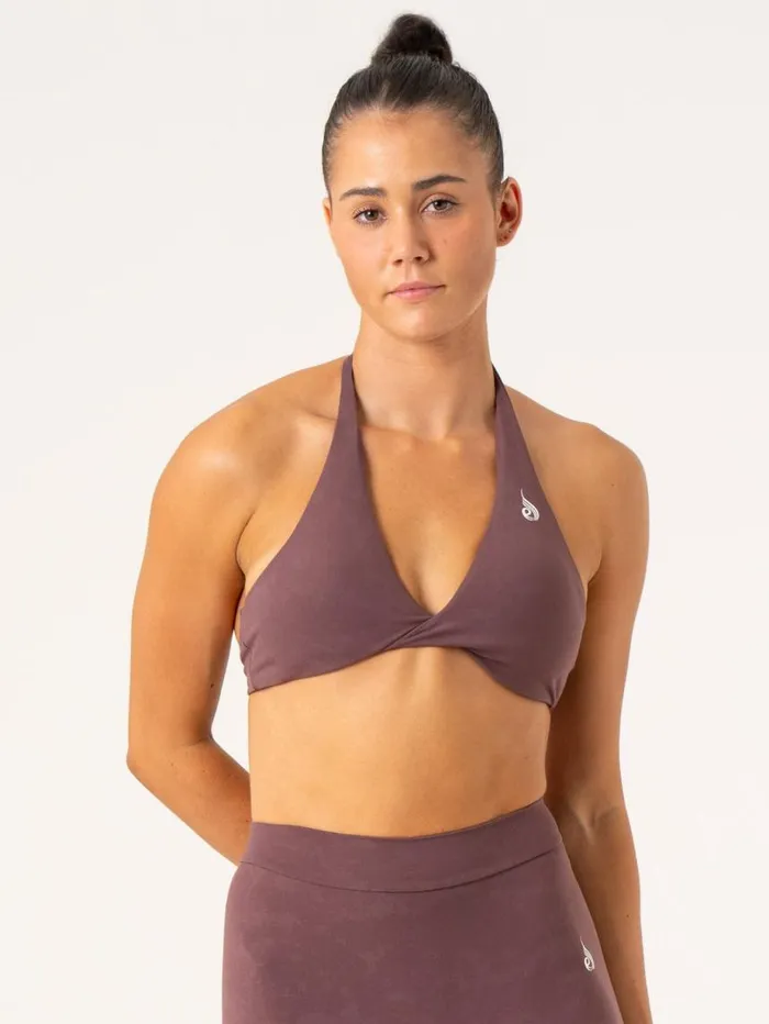 Sports Bras Womens Ryderwear NKD Stonewash Halter Sports Bra Chocolate Stonewash