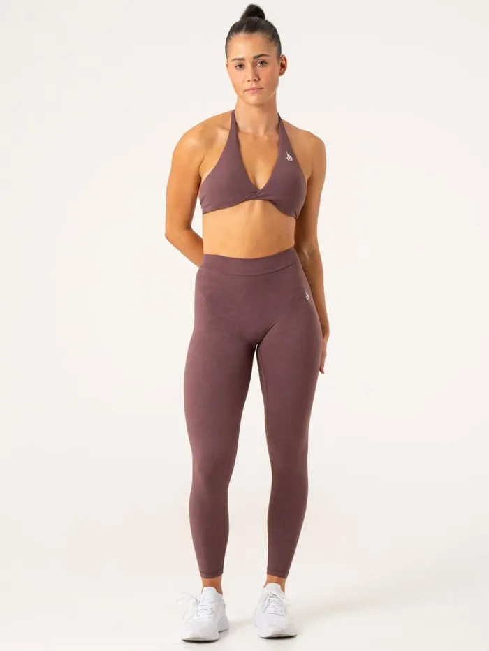 Sports Bras Womens Ryderwear NKD Stonewash Halter Sports Bra Chocolate Stonewash