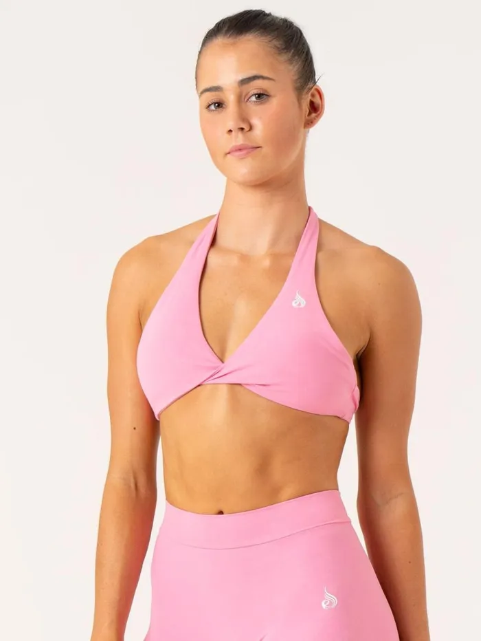 Sports Bras Womens Ryderwear NKD Stonewash Halter Sports Bra Pink Stonewash