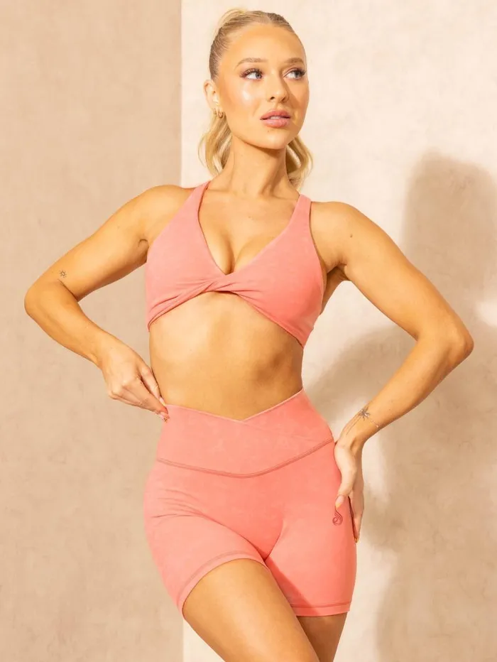Sports Bras Womens Ryderwear NKD Stonewash Twist Sports Bra Coral Stonewash