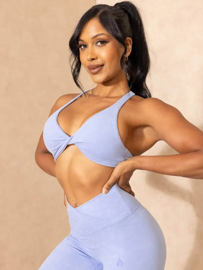 Sports Bras Womens Ryderwear NKD Stonewash Twist Sports Bra Cornflower Blue Stonewash