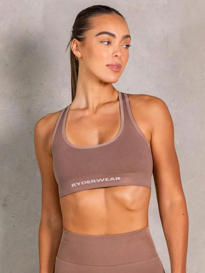 Sports Bras Womens Ryderwear NRG Seamless Scoop Neck Sports Bra Almond