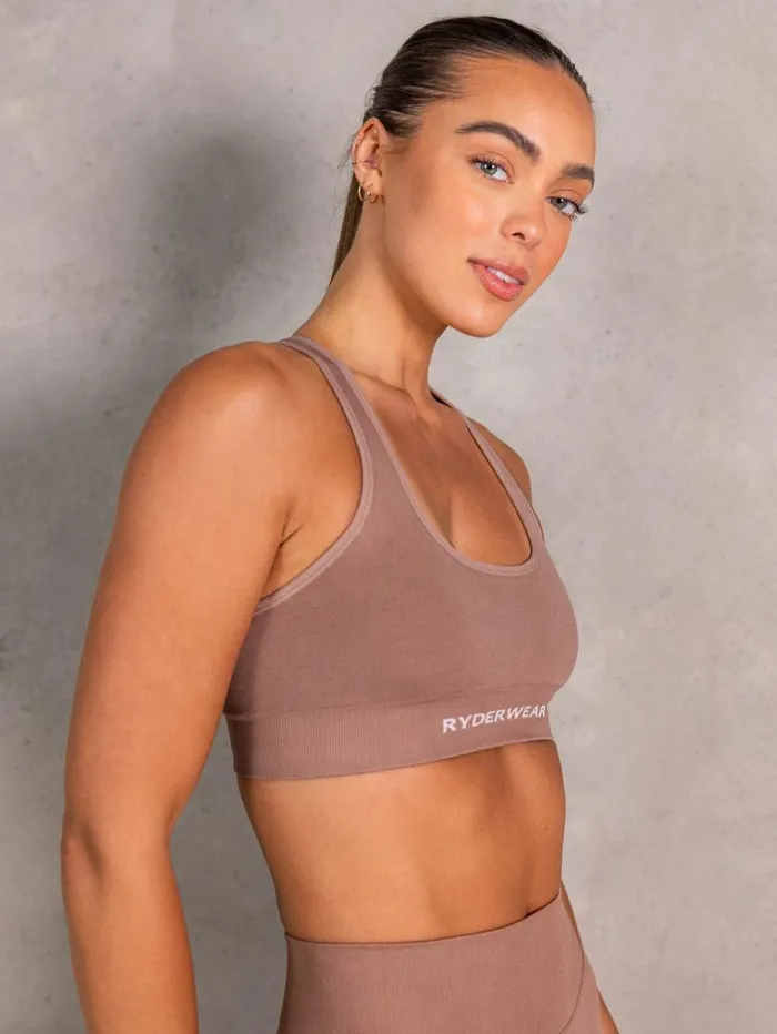Sports Bras Womens Ryderwear NRG Seamless Scoop Neck Sports Bra Almond