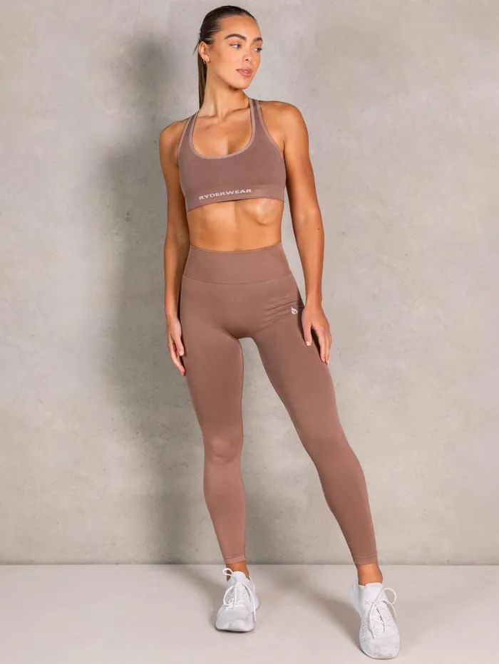 Sports Bras Womens Ryderwear NRG Seamless Scoop Neck Sports Bra Almond