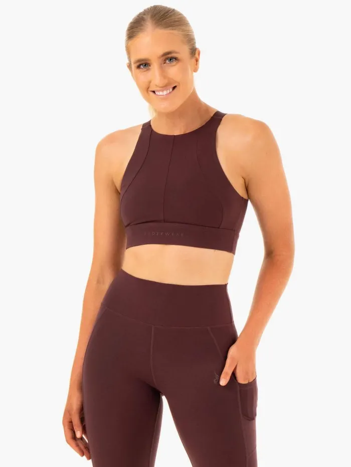 Sports Bras Womens Ryderwear Reset High Impact Sports Bra Chocolate
