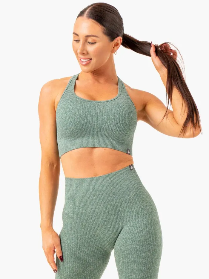 Sports Bras Womens Ryderwear Rib Seamless Sports Bra Green Marl