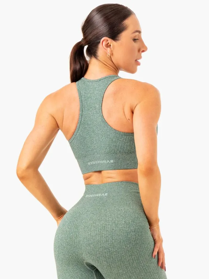 Sports Bras Womens Ryderwear Rib Seamless Sports Bra Green Marl