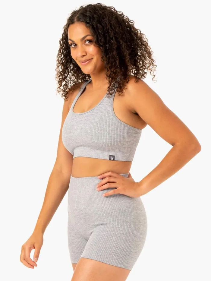 Sports Bras Womens Ryderwear Rib Seamless Sports Bra Light Grey Marl