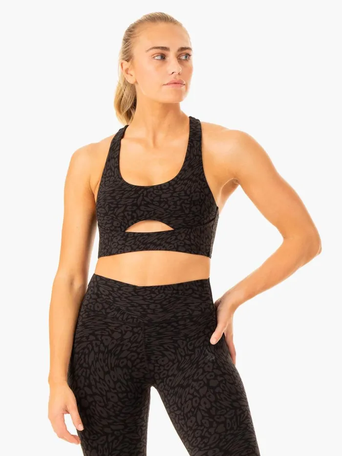 Sports Bras Womens Ryderwear Rotation Sports Bra Black Leopard