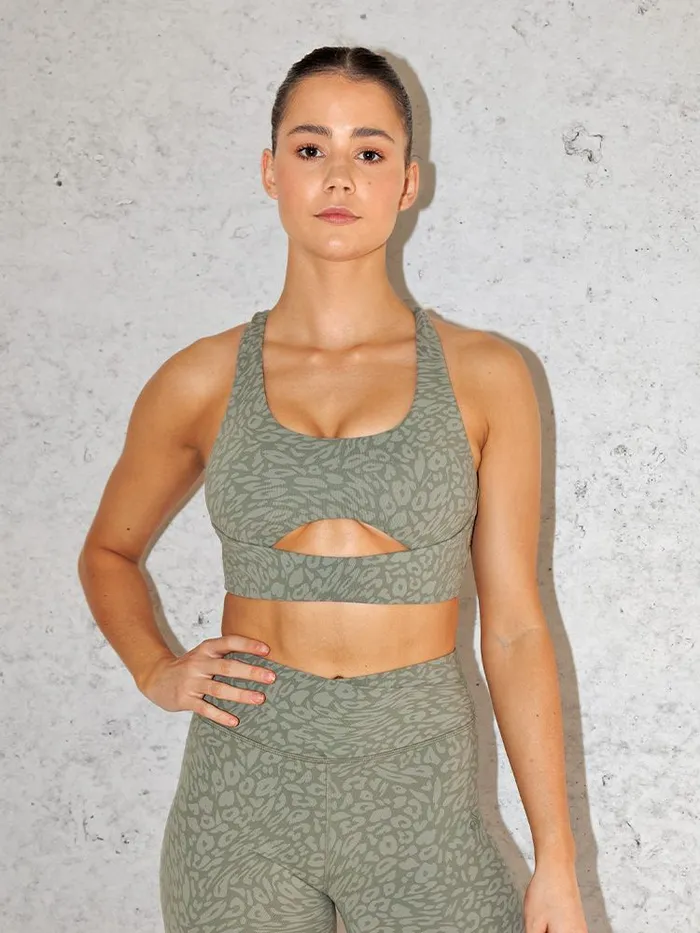 Sports Bras Womens Ryderwear Rotation Sports Bra Khaki Leopard