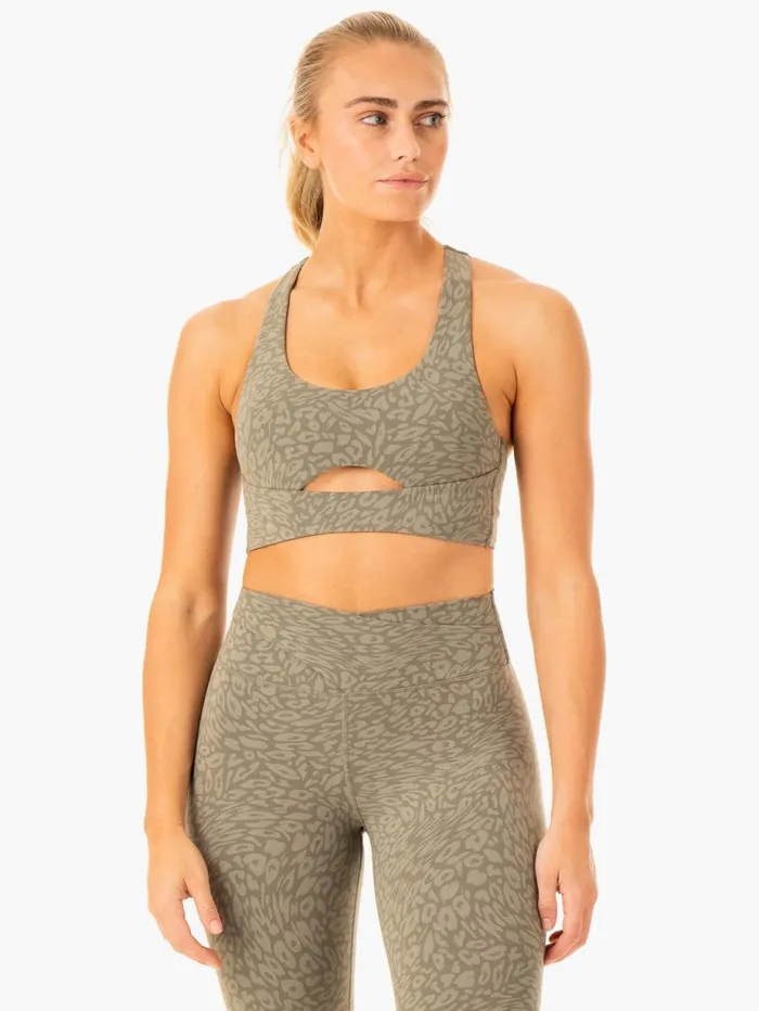 Sports Bras Womens Ryderwear Rotation Sports Bra Khaki Leopard