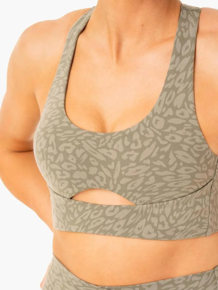 Sports Bras Womens Ryderwear Rotation Sports Bra Khaki Leopard