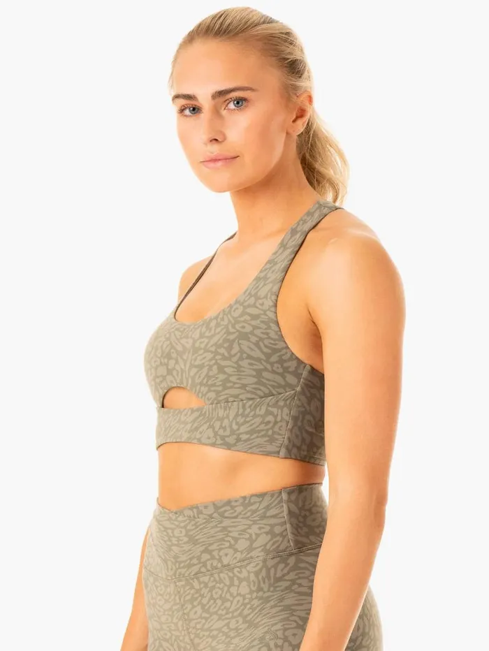 Sports Bras Womens Ryderwear Rotation Sports Bra Khaki Leopard