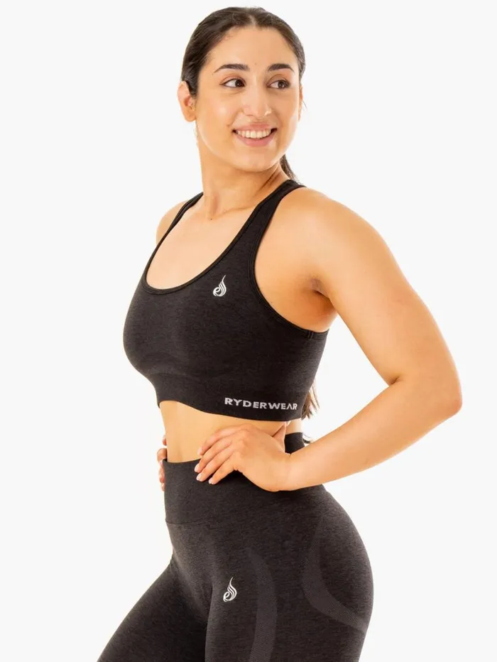 Sports Bras Womens Ryderwear Sculpt Seamless Racer Back Sports Bra Black Marl