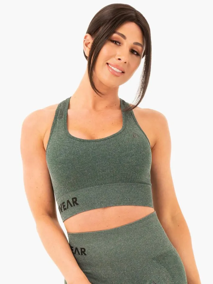 Sports Bras Womens Ryderwear Seamless Staples Sports Bra Forest Green Marl