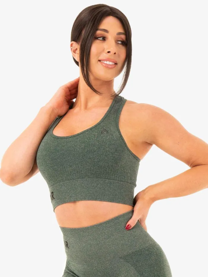 Sports Bras Womens Ryderwear Seamless Staples Sports Bra Forest Green Marl