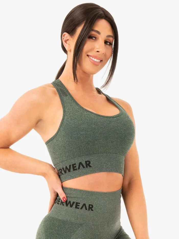 Sports Bras Womens Ryderwear Seamless Staples Sports Bra Forest Green Marl