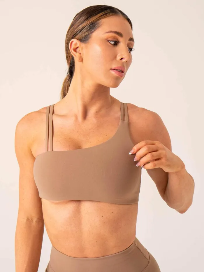 Sports Bras Womens Ryderwear Unstoppable One Shoulder Sports Bra Mocha