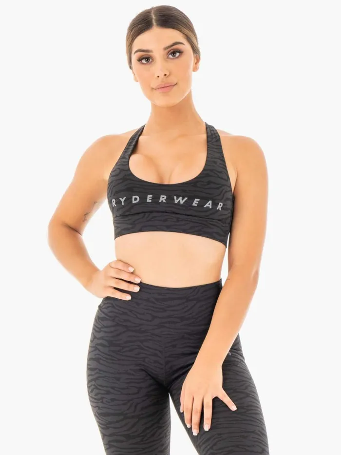 Sports Bras Womens Ryderwear Wild Cross Over Sports Bra Black Zebra