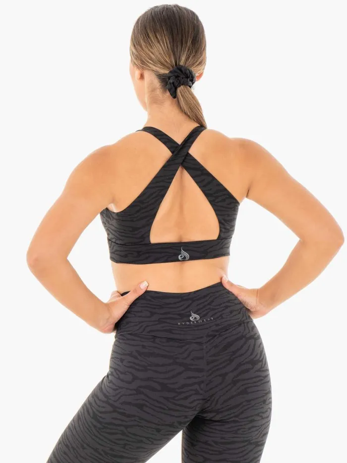Sports Bras Womens Ryderwear Wild Cross Over Sports Bra Black Zebra