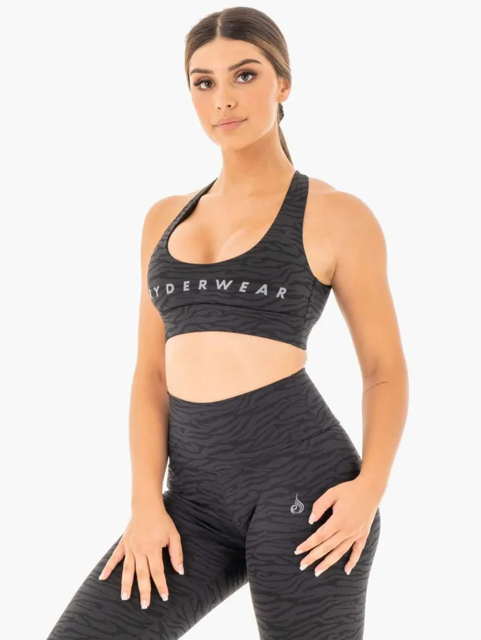 Sports Bras Womens Ryderwear Wild Cross Over Sports Bra Black Zebra