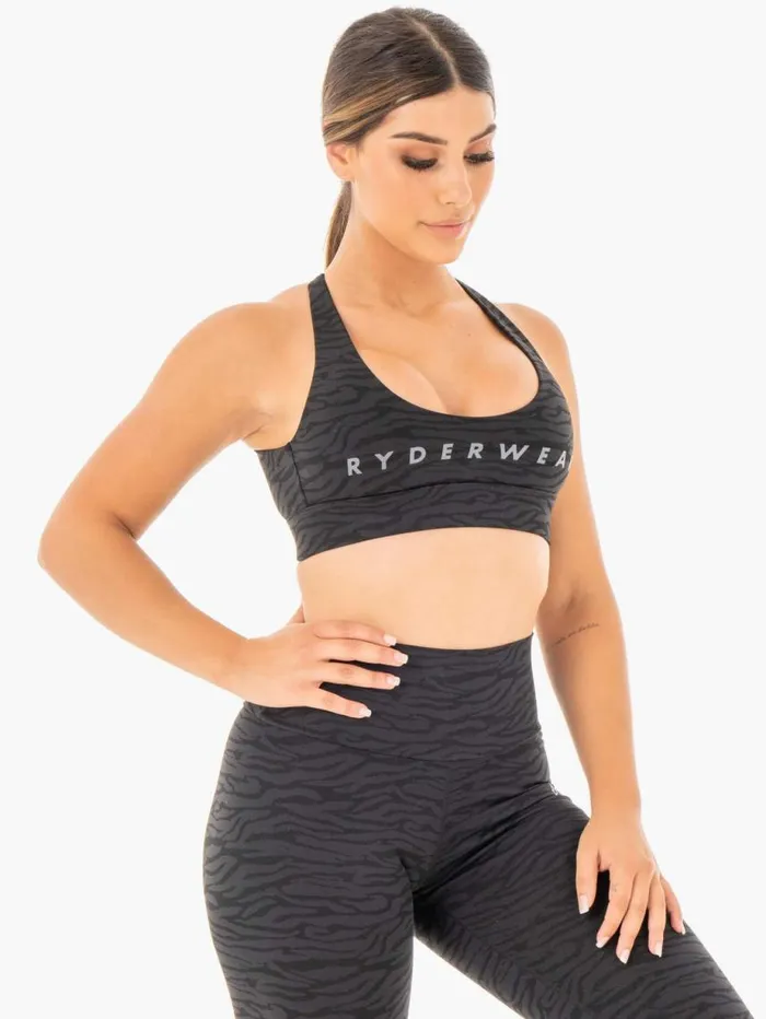 Sports Bras Womens Ryderwear Wild Cross Over Sports Bra Black Zebra