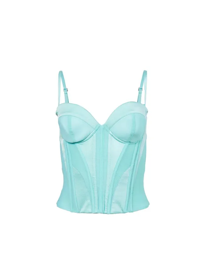 Strapless Bras Lingerie Fleur Du Mal Silk and Mesh Bustier Top Bright Jade
