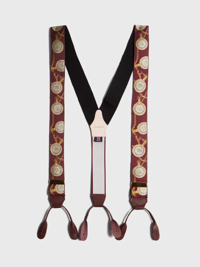 Suspenders Mens Paul Stuart Pocket Watch Braces White