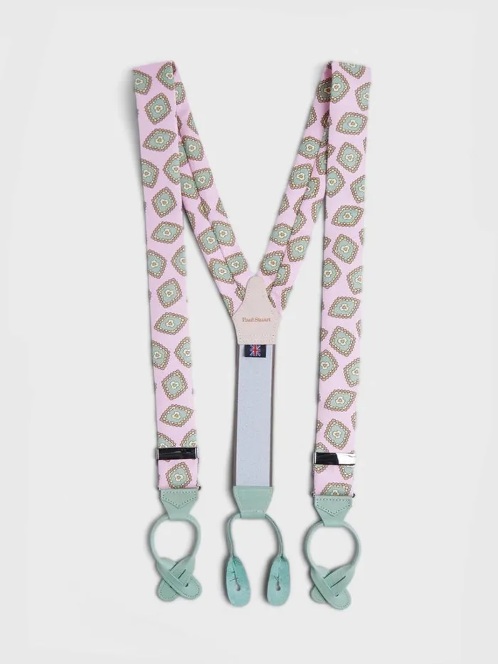Suspenders Mens Paul Stuart Silk Flower Braces Pink