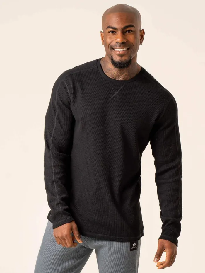 Sweaters and Hoodies Mens Ryderwear Men039s Waffle Lounge Crew Neck Black