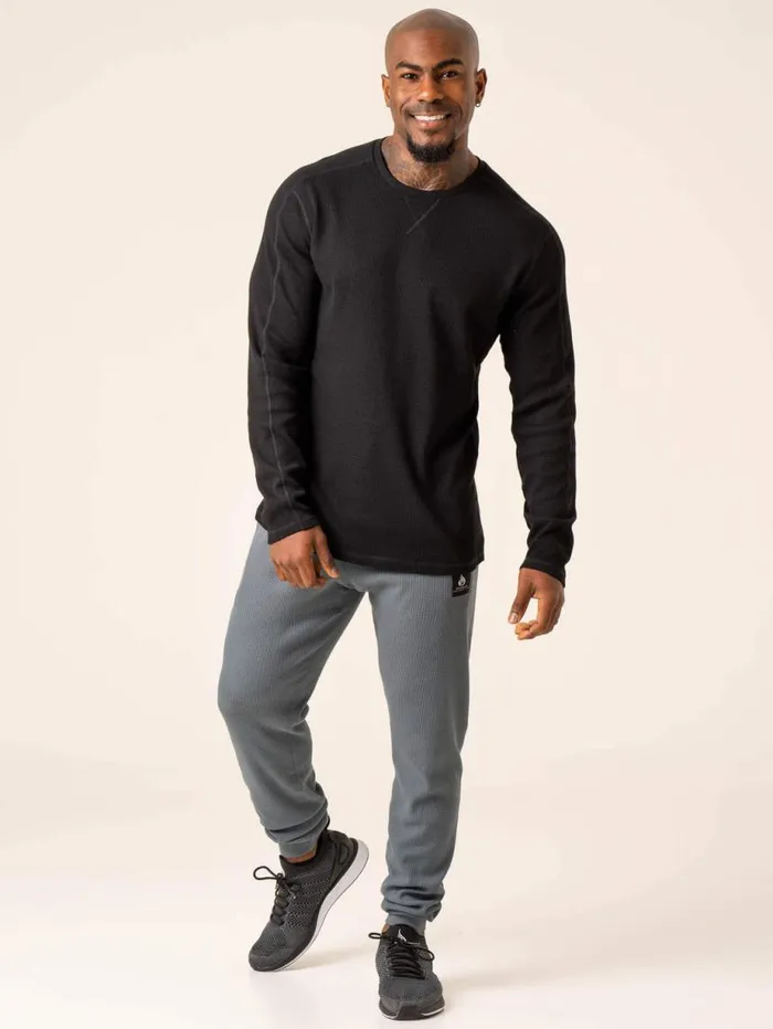 Sweaters and Hoodies Mens Ryderwear Men039s Waffle Lounge Crew Neck Black