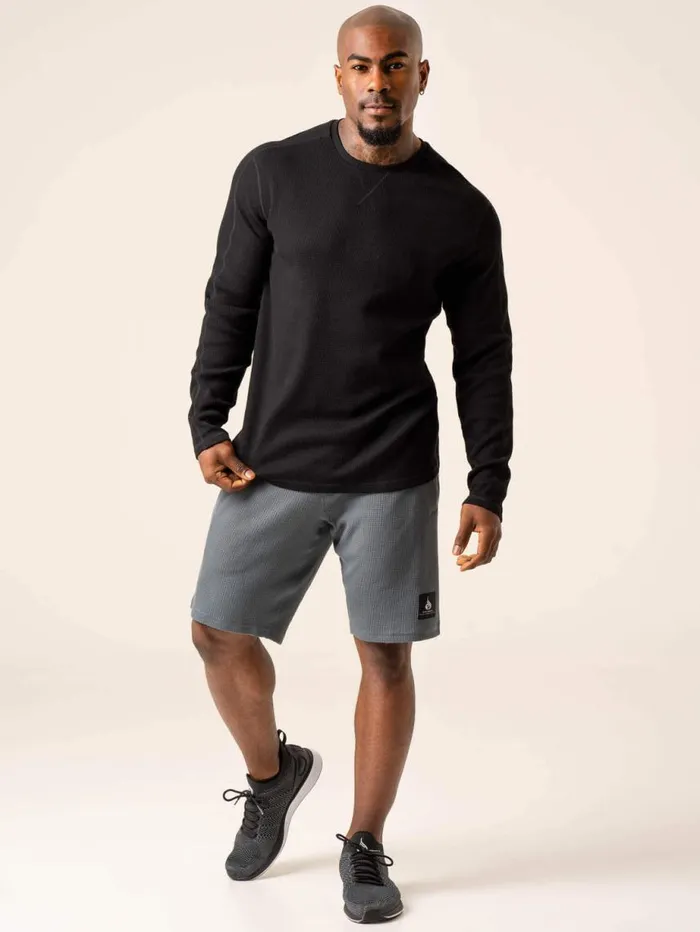 Sweaters and Hoodies Mens Ryderwear Men039s Waffle Lounge Crew Neck Black