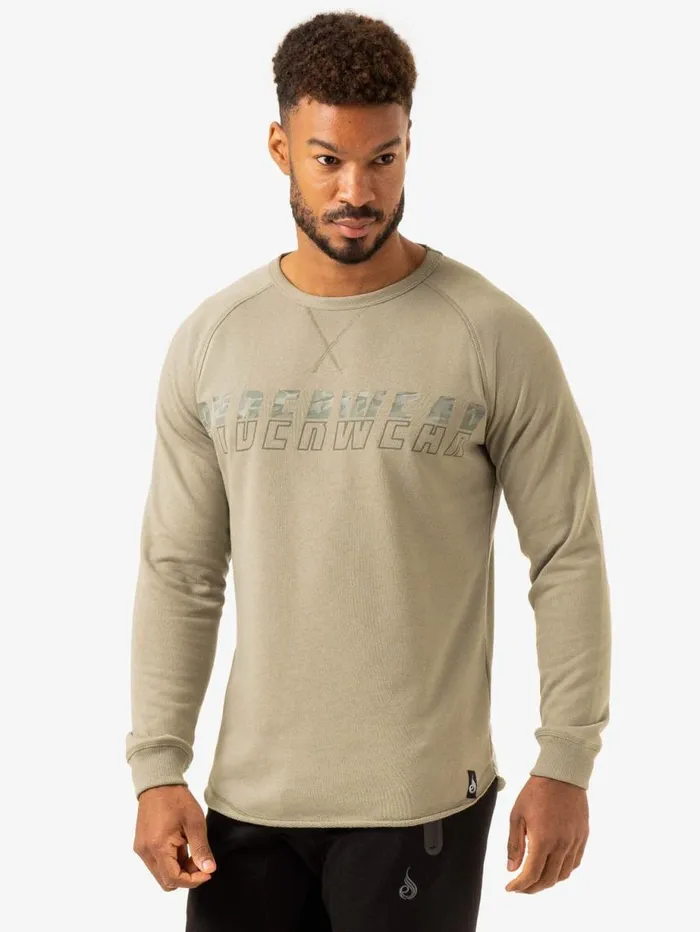 Sweaters and Hoodies Mens Ryderwear Overdrive Crew Neck Sage Green