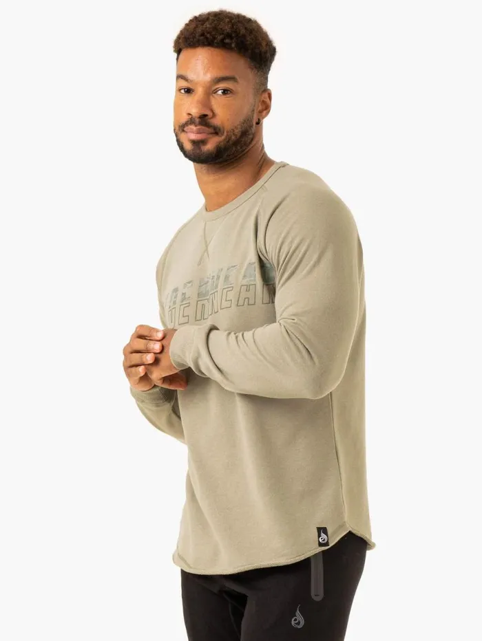 Sweaters and Hoodies Mens Ryderwear Overdrive Crew Neck Sage Green