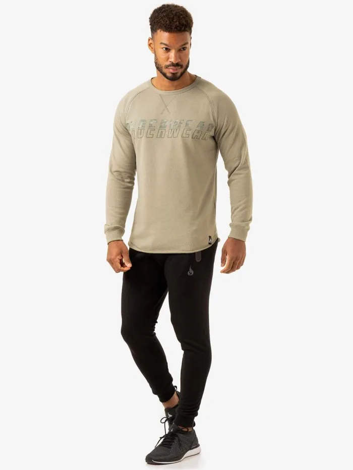 Sweaters and Hoodies Mens Ryderwear Overdrive Crew Neck Sage Green