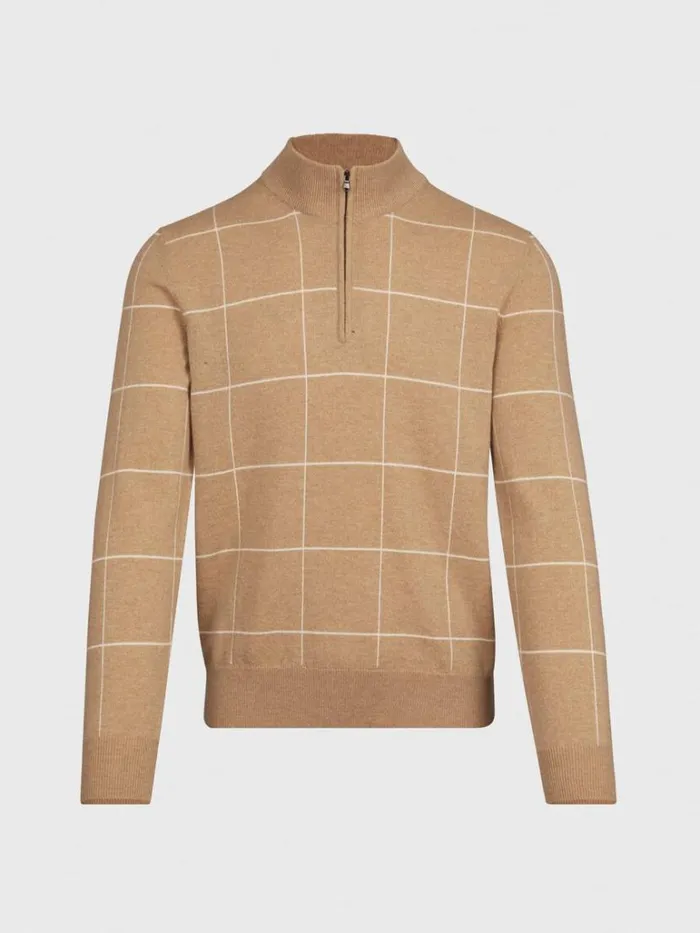 Sweaters Mens Paul Stuart 14 Cashmere Zip Windowpane Sweater Camel
