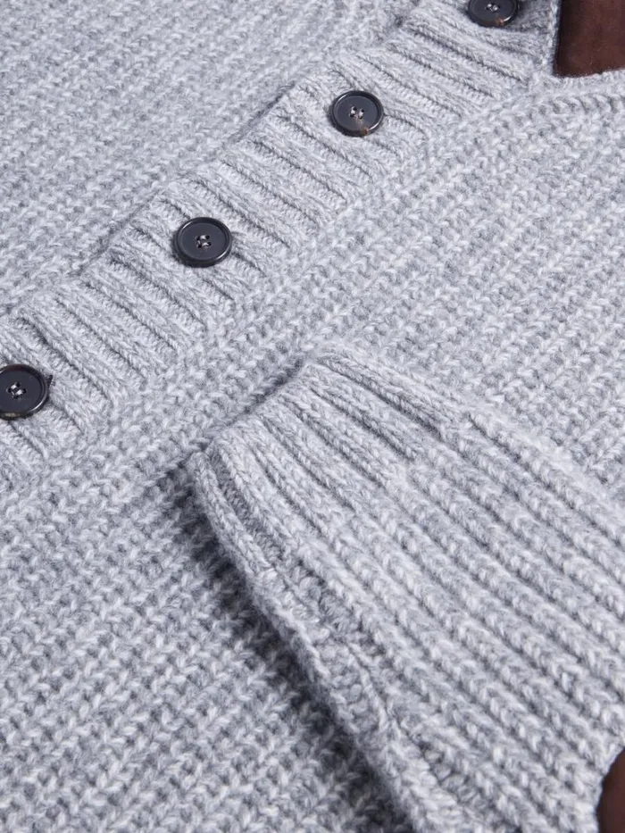 Sweaters Mens Paul Stuart Button Front Cardigan With Suede Trim Silver