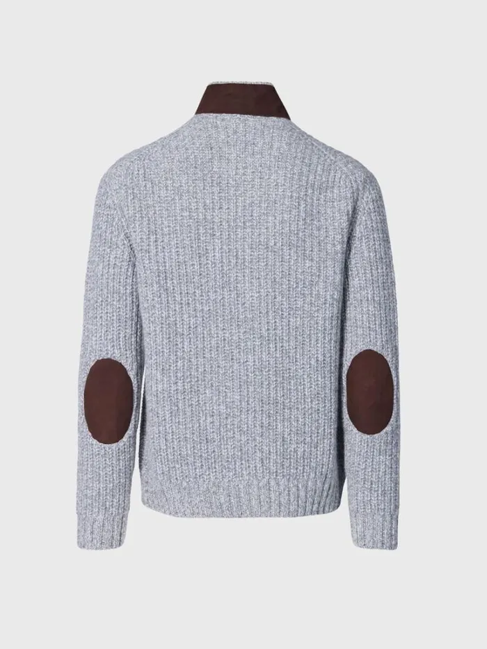 Sweaters Mens Paul Stuart Button Front Cardigan With Suede Trim Silver