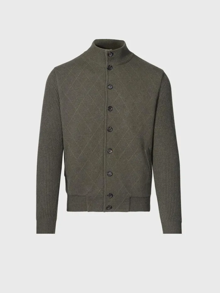 Sweaters Mens Paul Stuart Cashmere Quilted Button Front Cardigan Loden