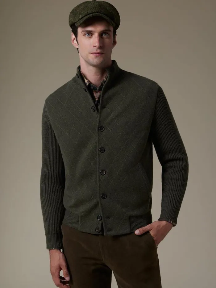 Sweaters Mens Paul Stuart Cashmere Quilted Button Front Cardigan Loden