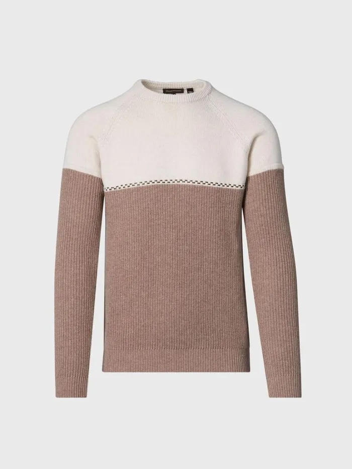 Sweaters Mens Paul Stuart Cashmere Two Tone Crewneck Sweater Creamtaupe