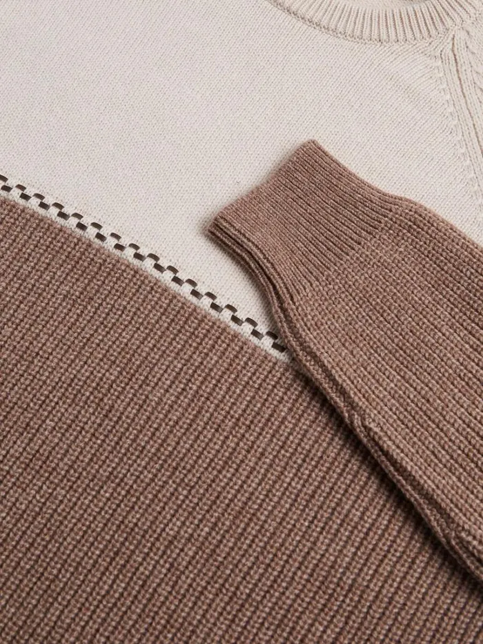 Sweaters Mens Paul Stuart Cashmere Two Tone Crewneck Sweater Creamtaupe