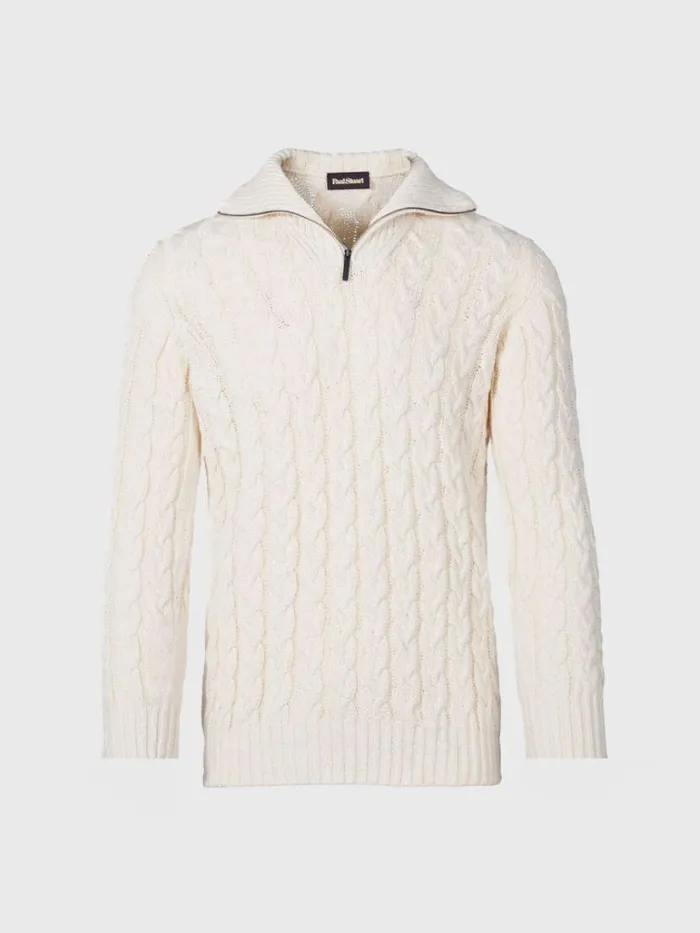 Sweaters Mens Paul Stuart Cotton Cable Zip Neck Pullover White