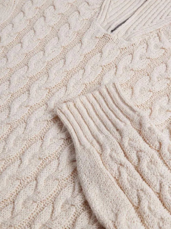 Sweaters Mens Paul Stuart Cotton Cable Zip Neck Pullover White Sweaters Mens Paul Stuart Cotton Cable Zip Neck Pullover White